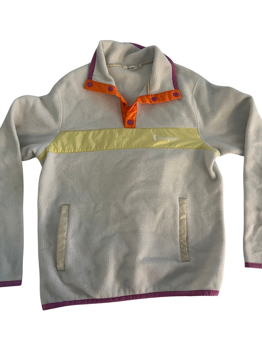 cotopaxi Cream Fleece Zip Pullover with Yellow & Orange Accents